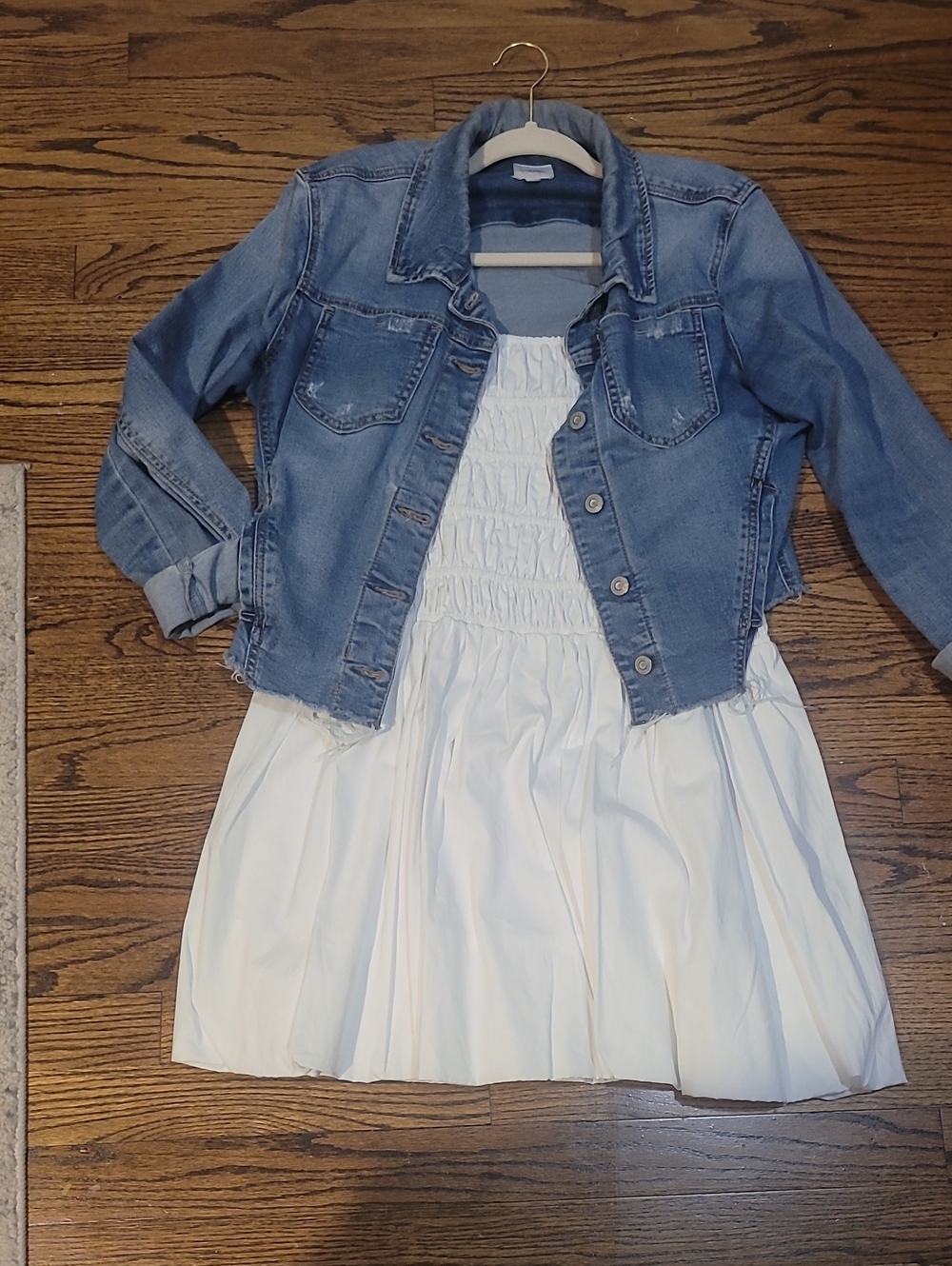White Smocked Spaghetti-Strap Cami Top (Dress Only)